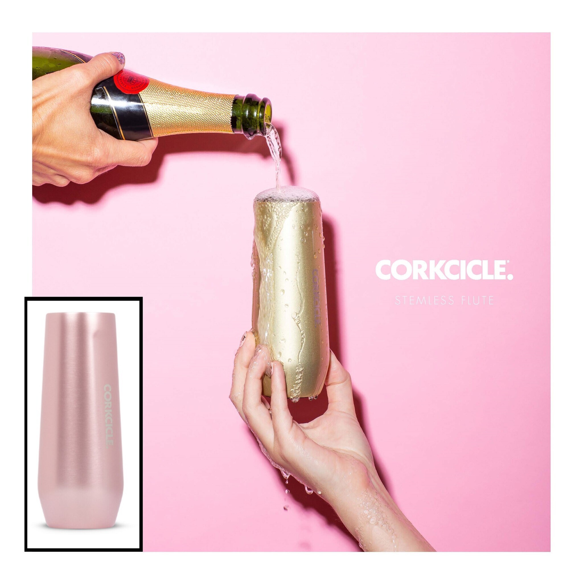Corkcicle Stemless Flute, Rose Metallic - Duluth Kitchen Co